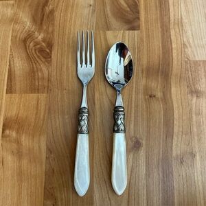 Vietri Aladdin Brilliant Ivory Stainless Set~Dinner Fork And Soup Spoon